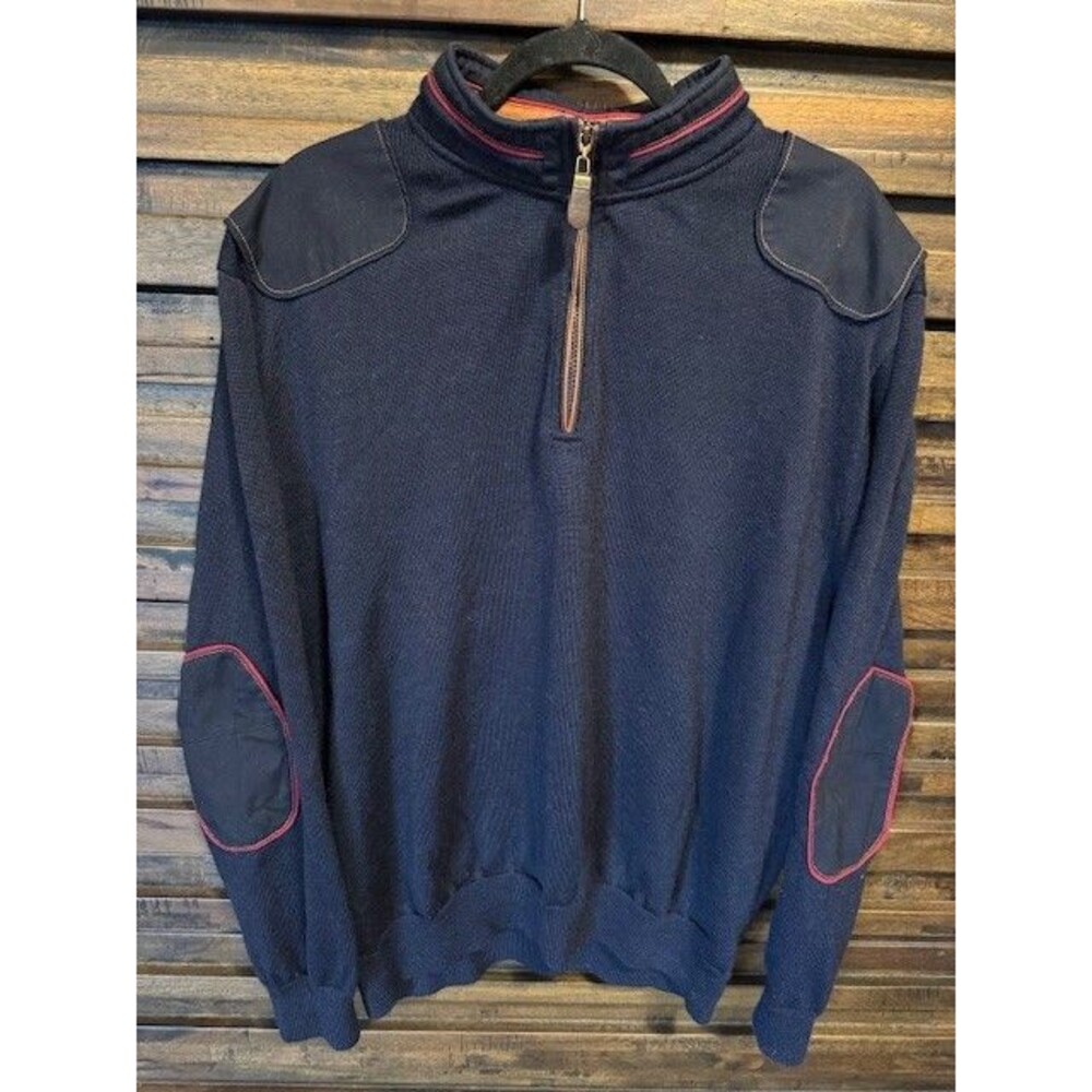 ORVIS 1/4 ZIP 100% MERINO WOOL Upton‎ Navy Sweater Men's Size XL Elbow Patches